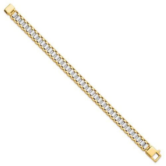 New 14k Italian Gold Men's 8-1/4" Two-Tone Link Bracelet, 18 grams - Picture 2 of 13